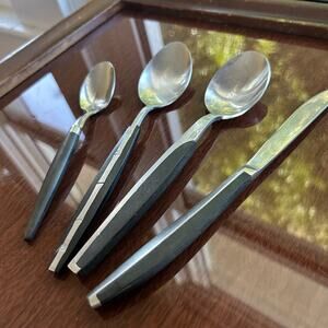 Vintage MCM Stainless Steel and Black Faux Wood Flatware – Set of 4
